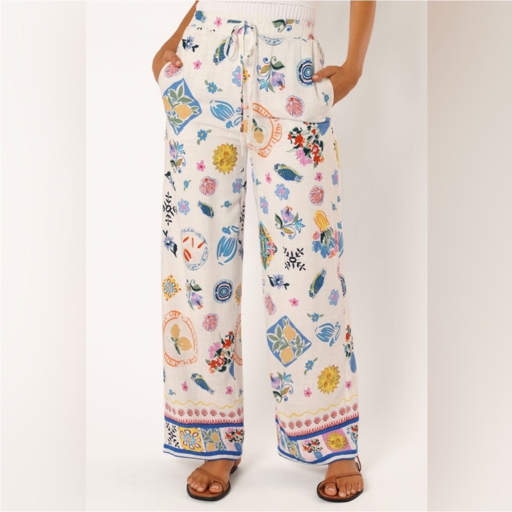 Label Of Love Anthropologie Womens M Tropical Wide Leg Linen Blend Resort Pants - Picture 3 of 16